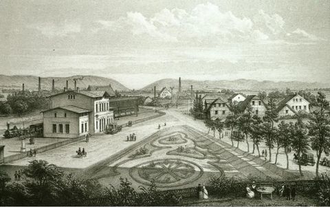 Historische Darstellung der Cöln-Minden-Eisenbahn mit Haltestelle Bad Rehme (1848)