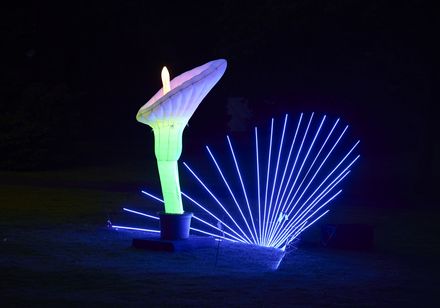 Leuchtende Lichtkunst-Installation im Kurpark bei den Parklichtern 2023 in Bad Oeynhausen