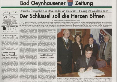 Zeitungsartikel zur Kommunalisierung des Staatsbades Bad Oeynhausen im Jahr 2004