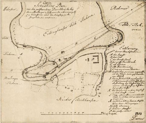 Historische Karte zum Solefund 1745 auf dem Grundstück des Colon Sültemeyer