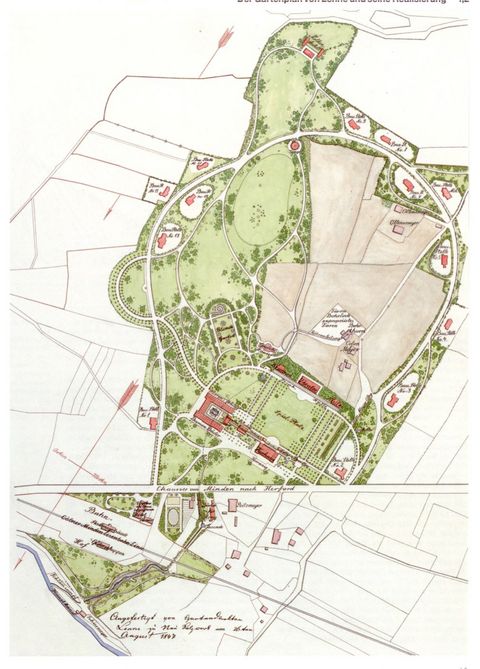 Historischer Plan des Kurparks Bad Oeynhausen von 1853 nach Entwurf von Peter Joseph Lenné.