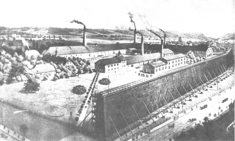 Historische Darstellung des Salinenbaus Neusalzwerk (1752–1767) mit Gradierwerken