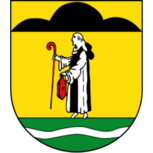 Stadtwappen von Eidinghausen in Bad Oeynhausen mit schwarzem Dreiberg, Mönch, grünem Hintergrund und silbernem Wellenbalken